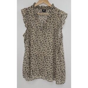 Bobeau Plus Size Animal Print Ruffle Sheer Lightweight Sleeveless Top 1x See Pic
